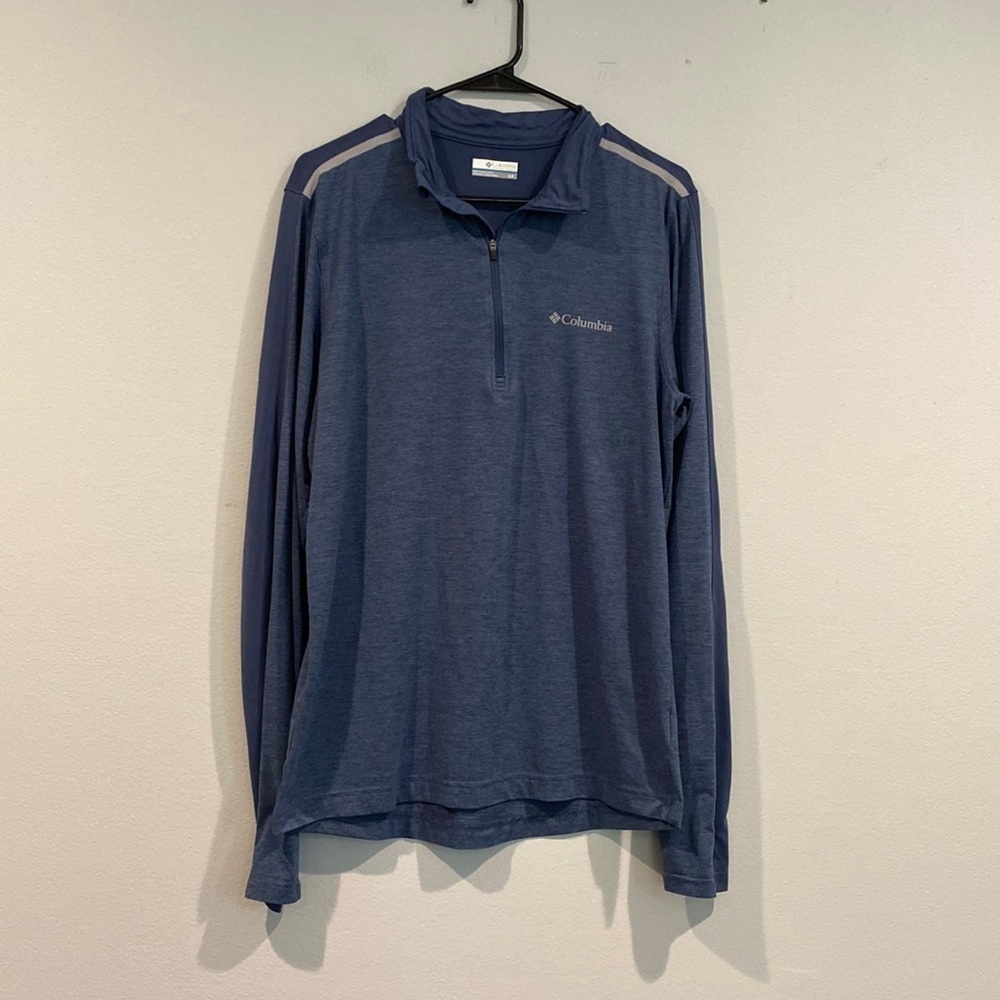 Columbia Quarter Zip Heathered Blue Long Sleeve Collared Soft Shirt - Size Small